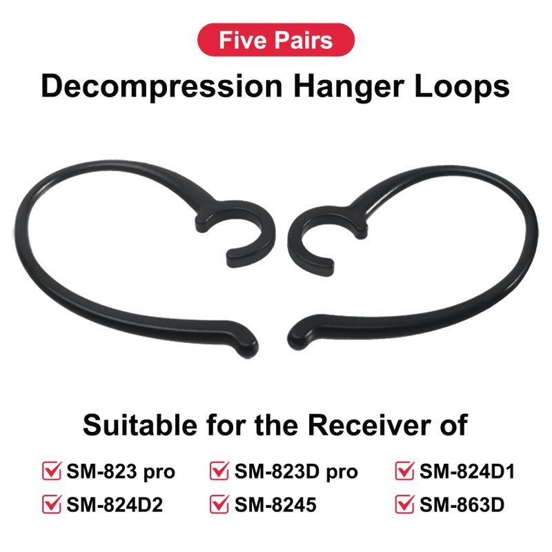 SIMOLIO Decompression Hanger Loops for Under-Chin Headsets, Wireless TV Headset Replacement Clip Ear Hook for SM-823 and SM-824 Series- 5 Pairs,Black - Image 2